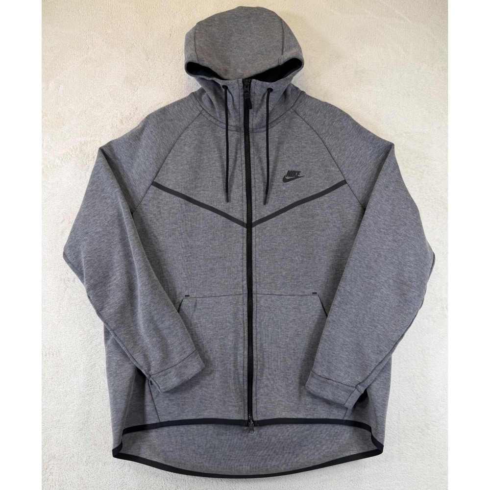 Nike Tech Fleece Full Zip Hoodie Mens XL Carbon Heather Gray Black 805144-091